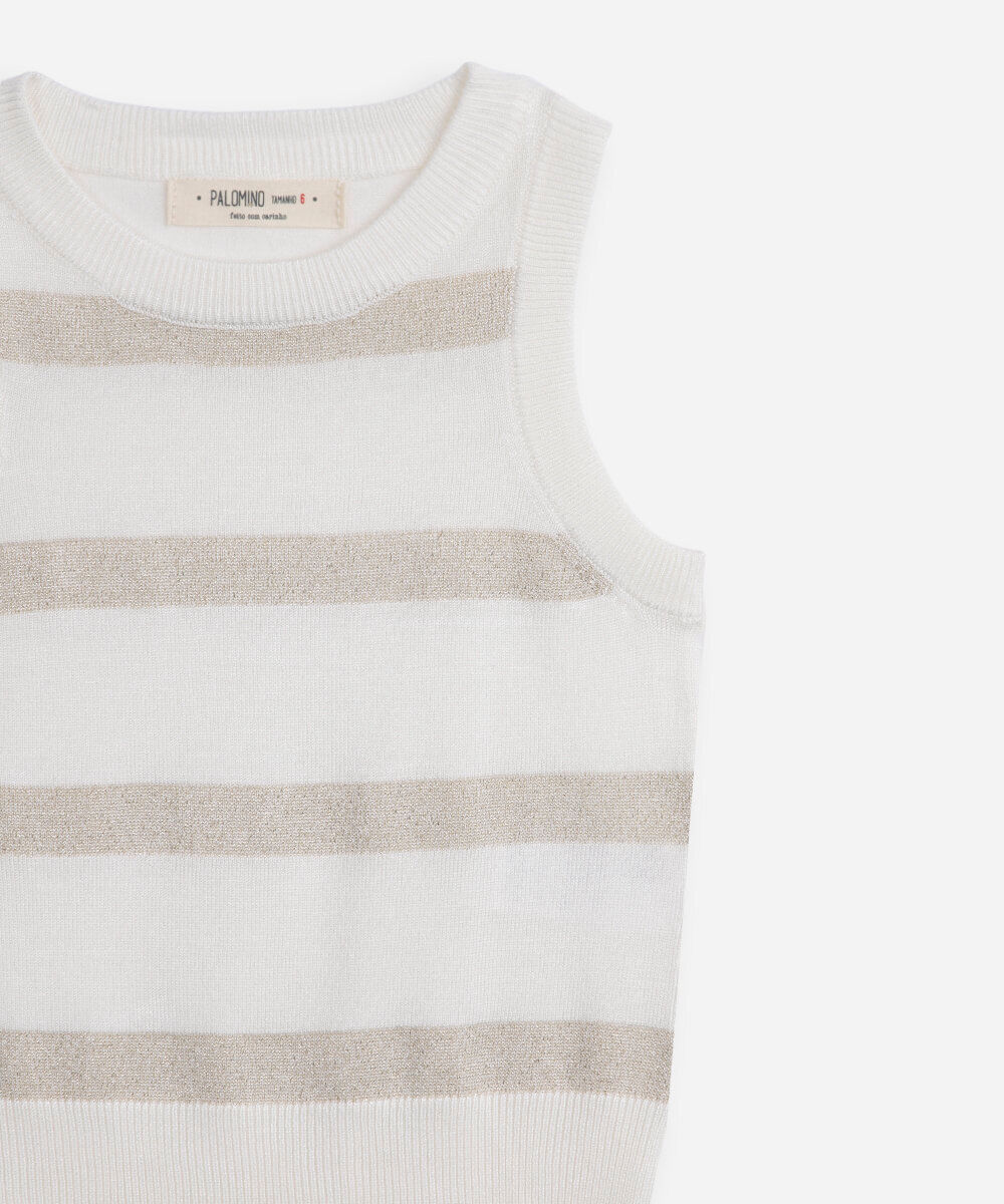 regata infantil de tricot com lurex listrada off white