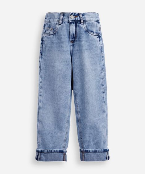 calça infantil jeans com barra dobrada azul