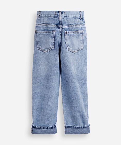 calça infantil jeans com barra dobrada azul