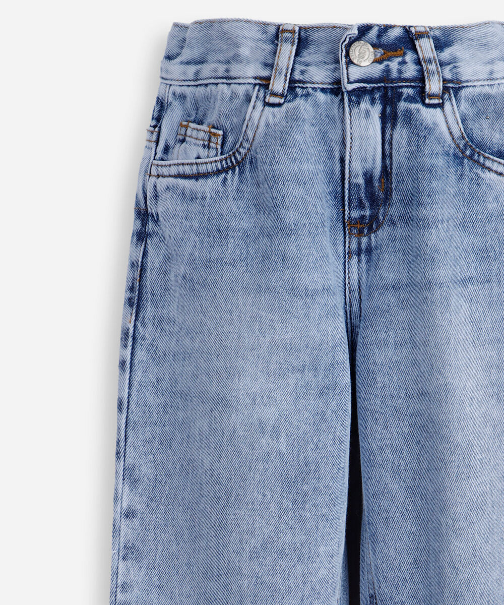 calça infantil jeans com barra dobrada azul