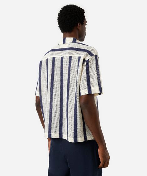 camisa masculina de tricot manga curta listrada off white