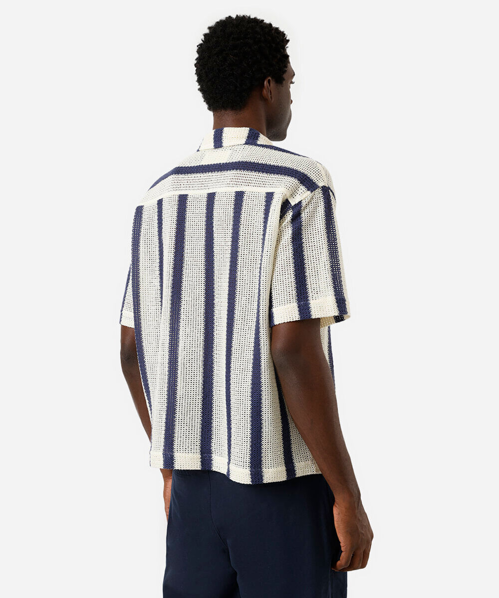 camisa masculina de tricot manga curta listrada off white
