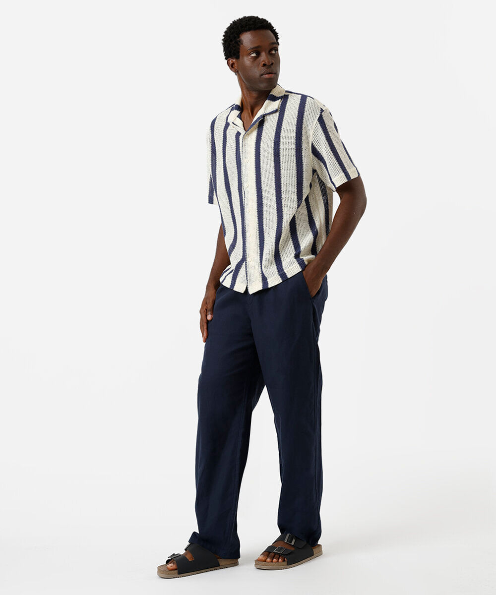 camisa masculina de tricot manga curta listrada off white