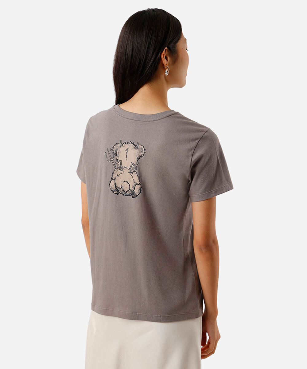 camiseta feminina de algodão ursinho cinza