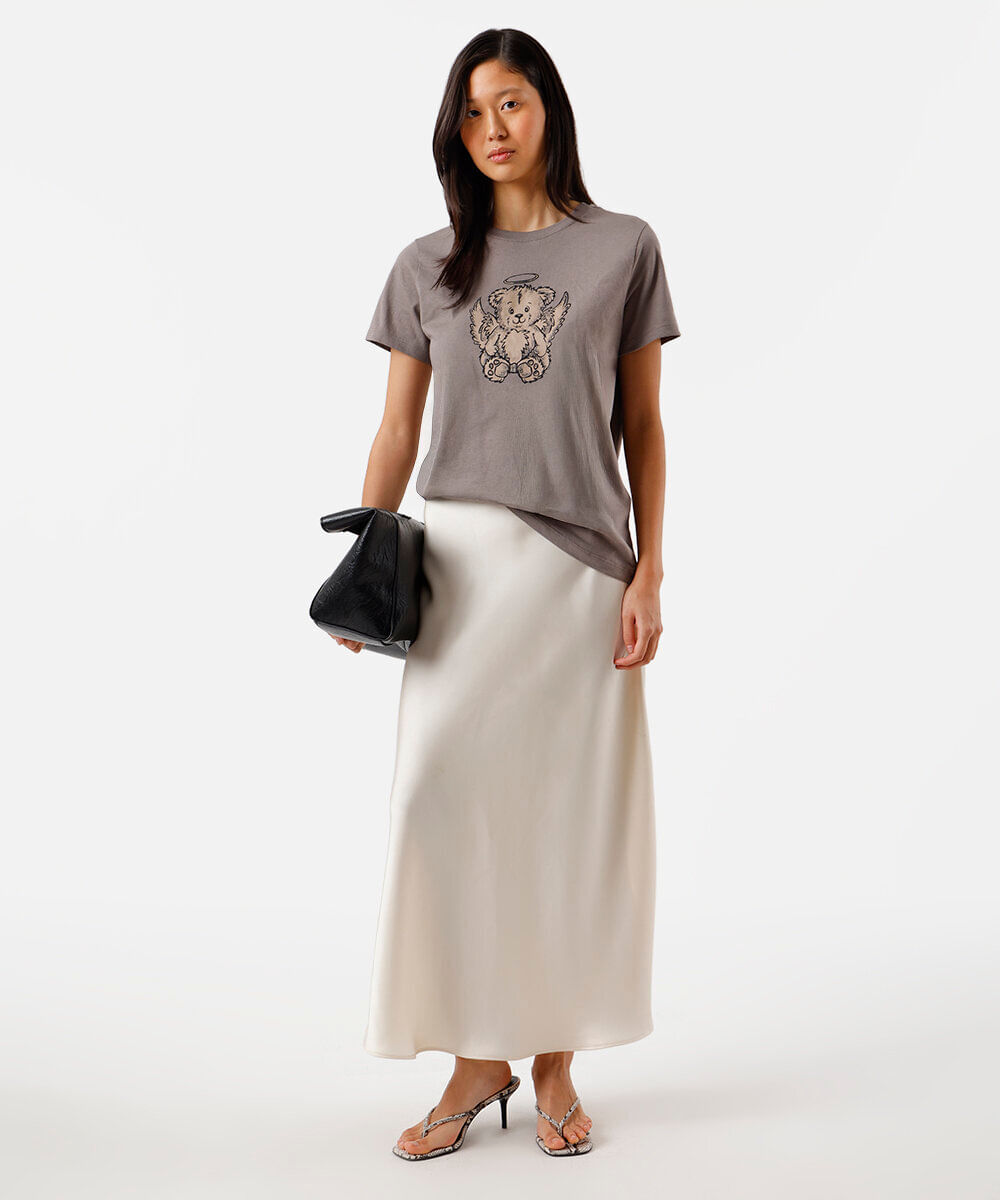 camiseta feminina de algodão ursinho cinza