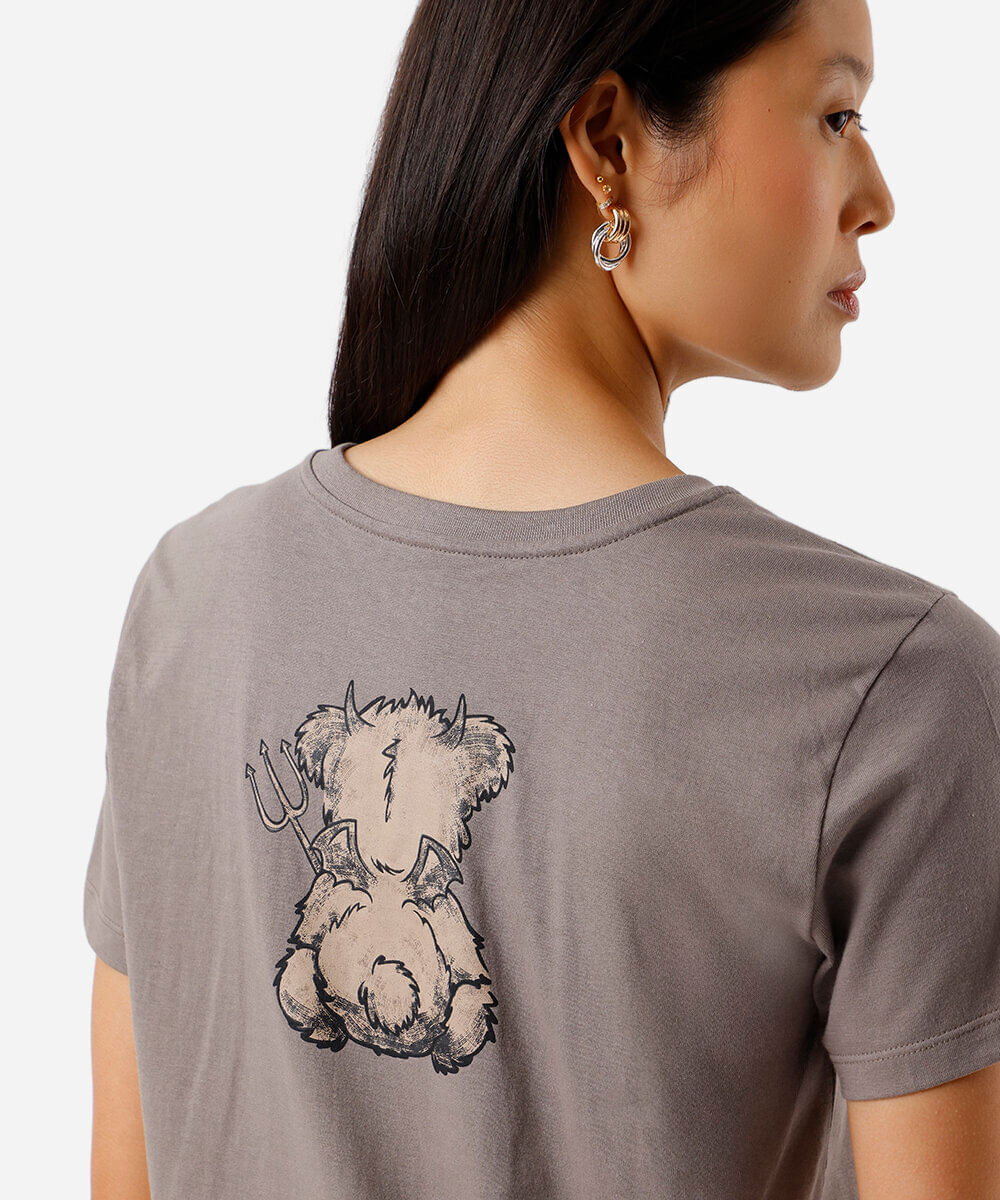 camiseta feminina de algodão ursinho cinza