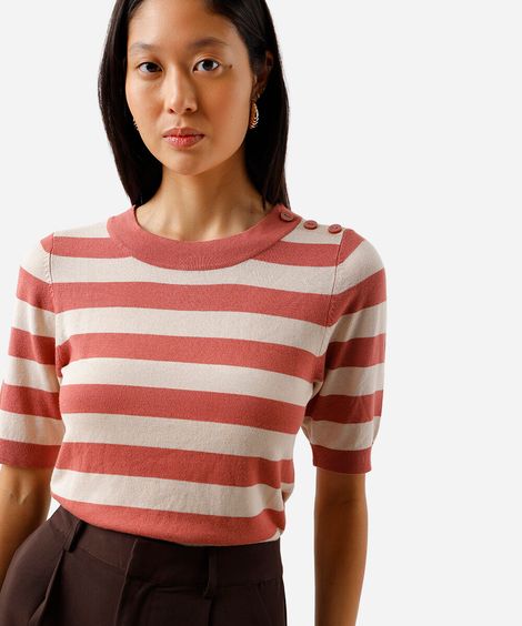blusa feminina de tricot listrada rosa