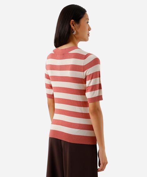 blusa feminina de tricot listrada rosa