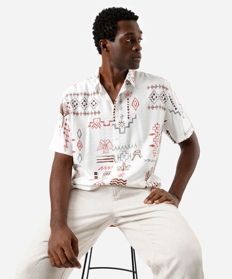 camisa masculina de viscose manga curta colorido