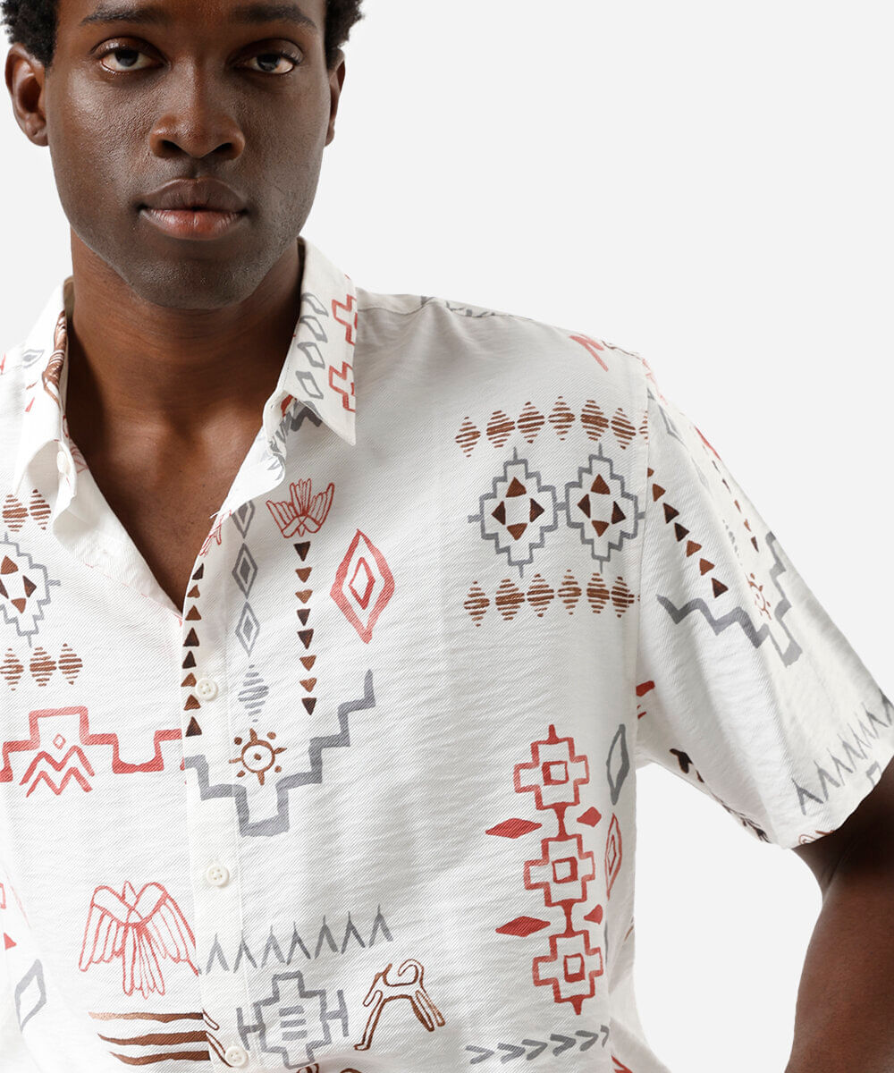 camisa masculina de viscose manga curta colorido