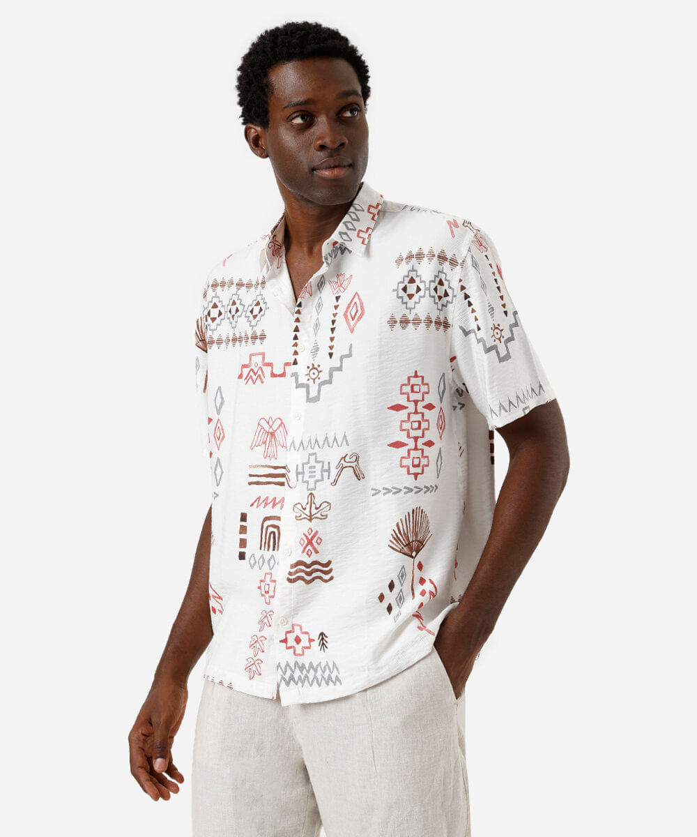 camisa masculina de viscose manga curta colorido