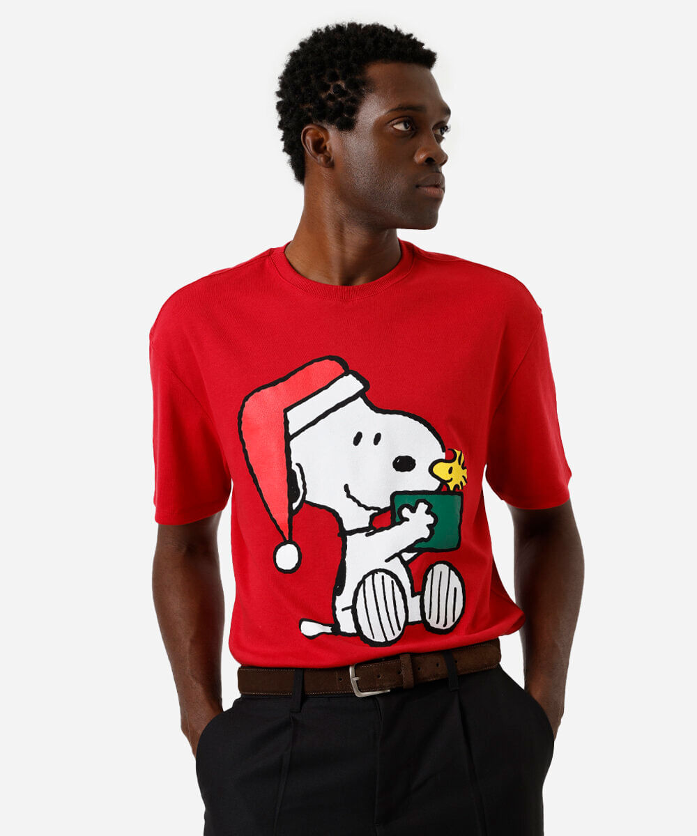 camiseta natalina manga curta snoopy vermelho