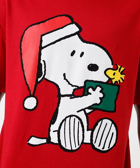 camiseta natalina manga curta snoopy vermelho