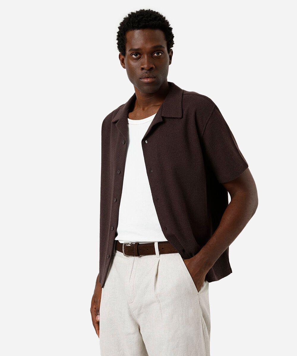 camisa masculina de tricot manga curta marrom