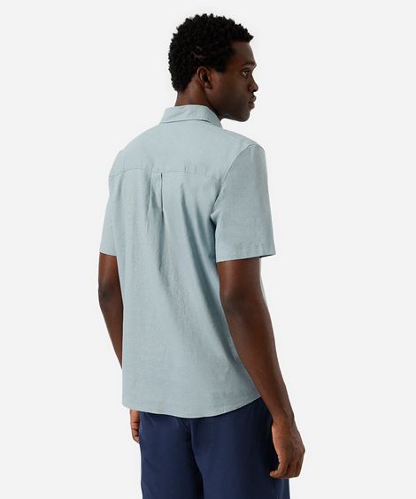 camisa comfort masculina com linho manga curta azul