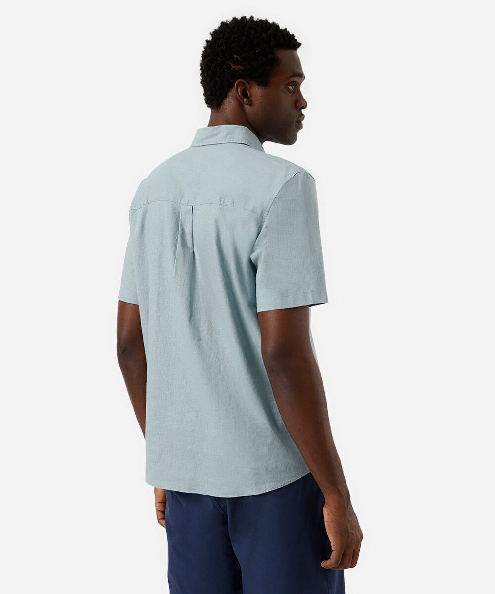 camisa comfort masculina com linho manga curta azul