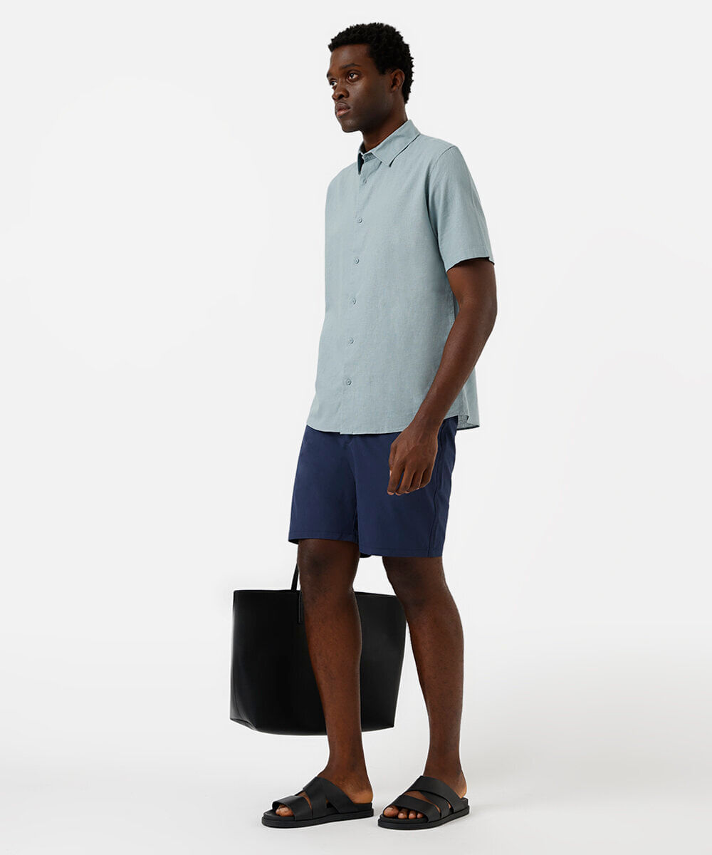 camisa comfort masculina com linho manga curta azul