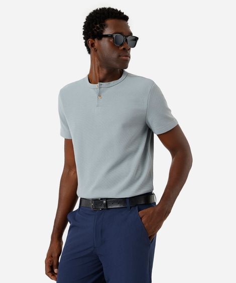camiseta de algodão texturizada manga curta azul