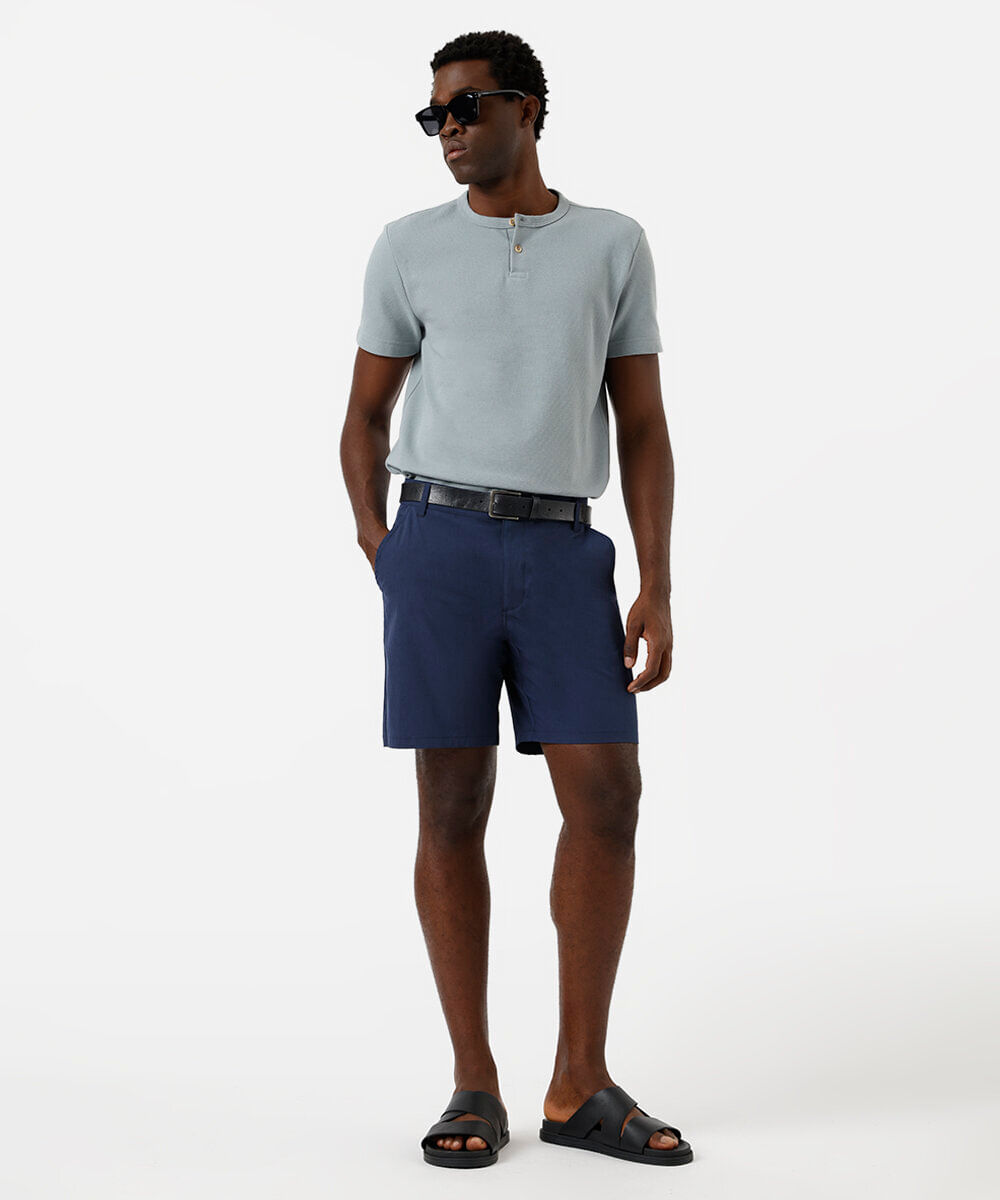 camiseta de algodão texturizada manga curta azul