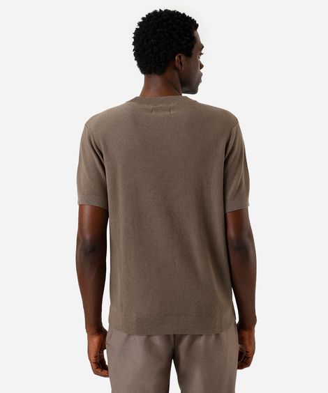 camiseta masculina de tricot manga curta bege