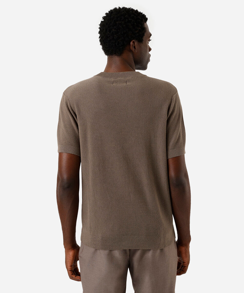camiseta masculina de tricot manga curta bege