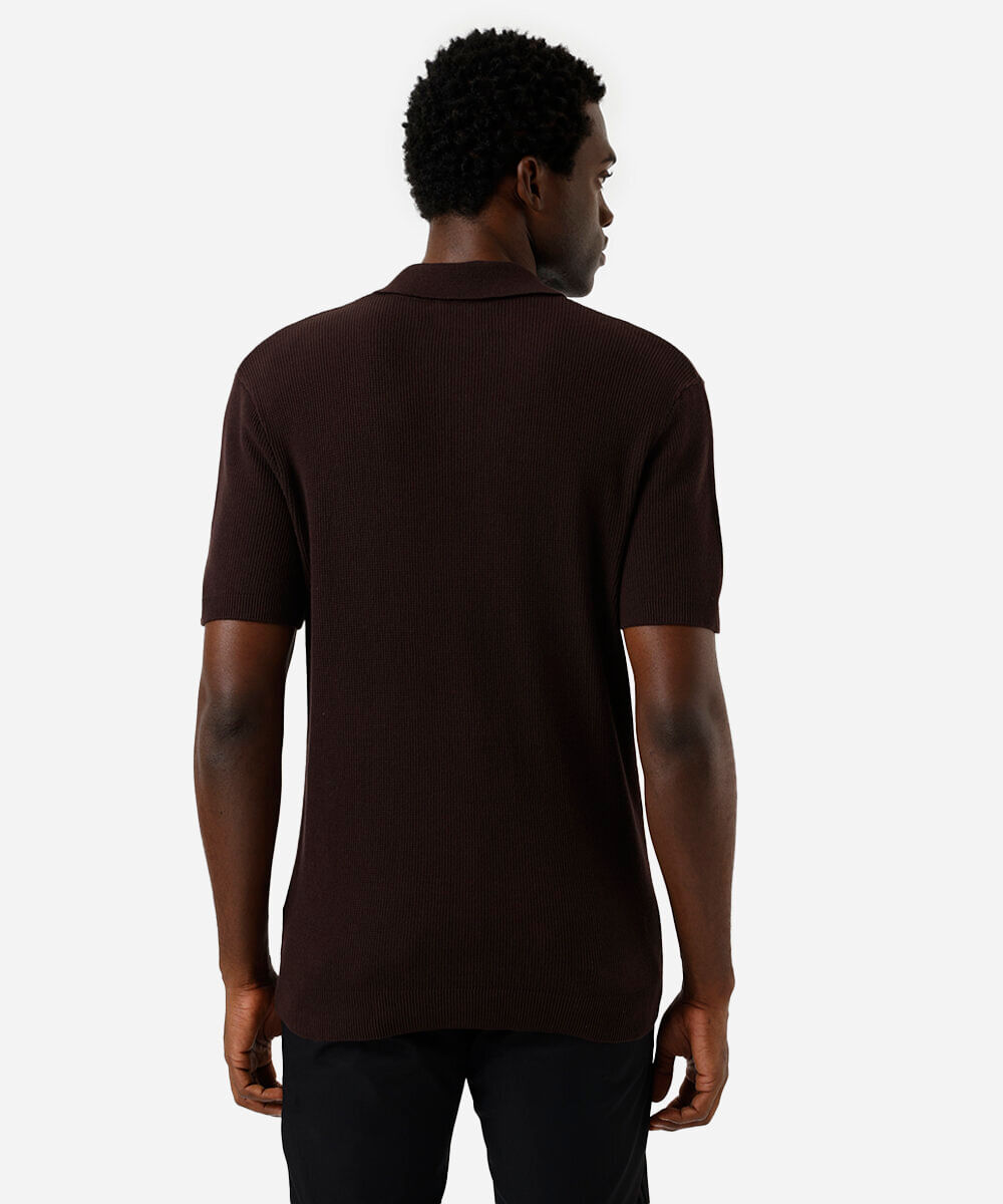 polo masculina de tricot manga curta texturizada marrom