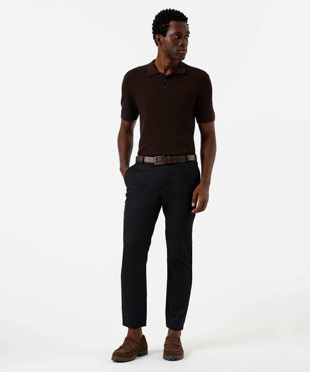 polo masculina de tricot manga curta texturizada marrom