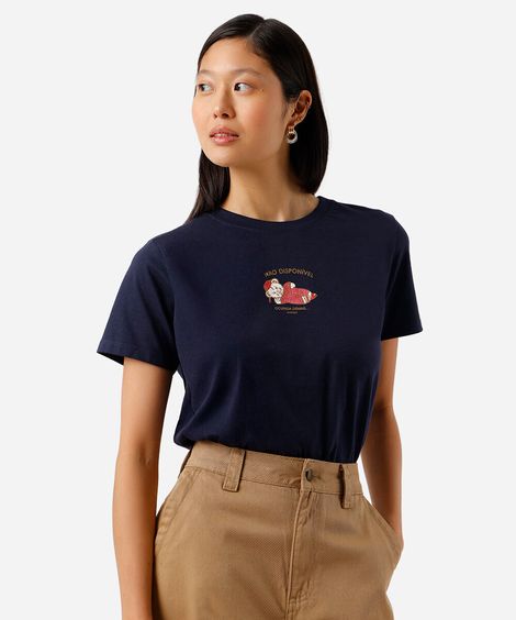 camiseta feminina de algodão ocupada demais dormindo azul