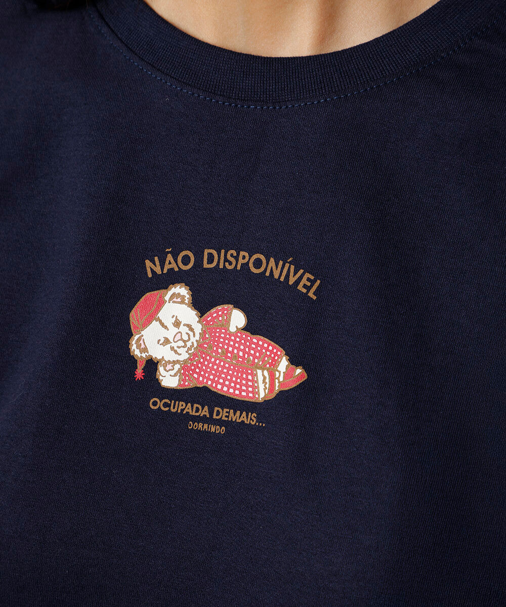camiseta feminina de algodão ocupada demais dormindo azul