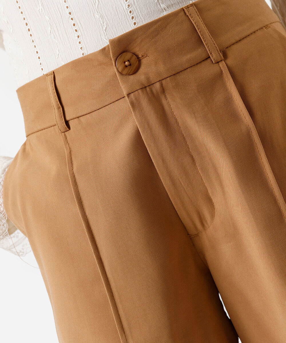 short de alfaiataria feminina com viscose e nervuras bege