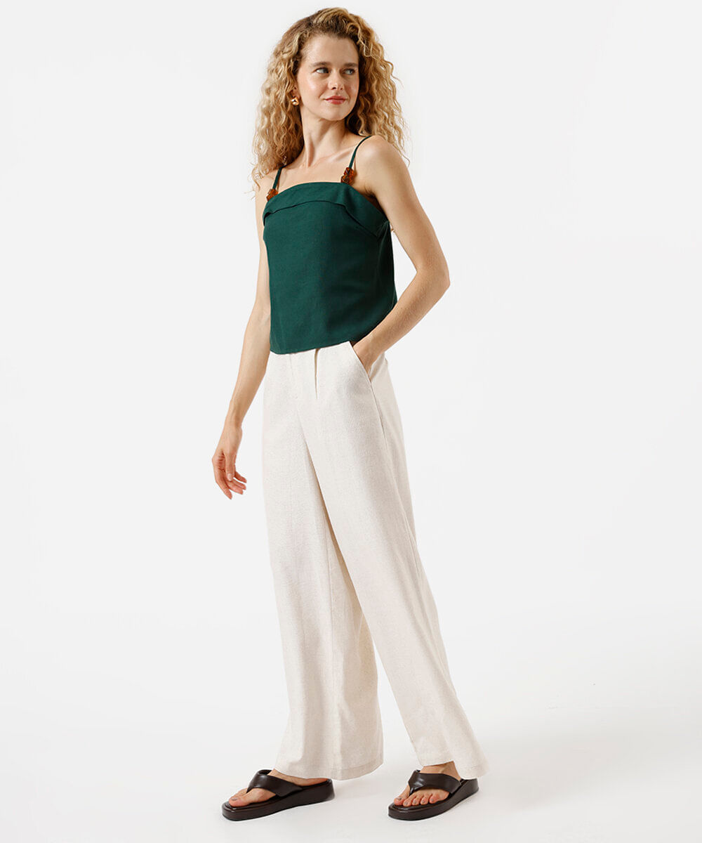 cropped alça fina feminino com linho verde