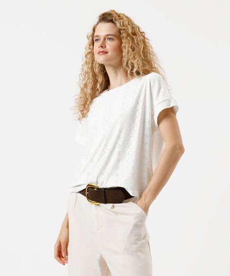 blusa feminina de laise manga curta off white