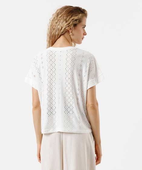 blusa feminina de laise manga curta off white