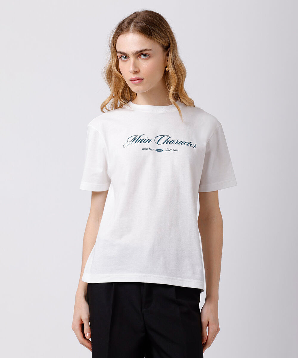 camiseta feminina de algodão estampada mindset off white