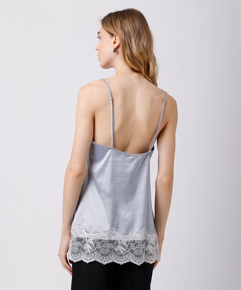 camisola feminina alça fina com renda acetinada mindset cinza