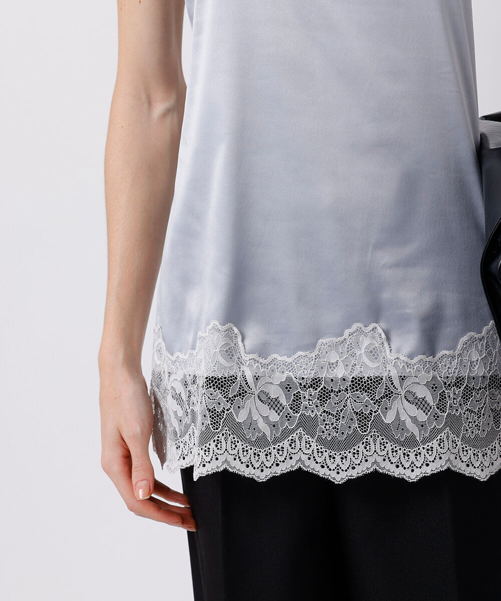 camisola feminina alça fina com renda acetinada mindset cinza