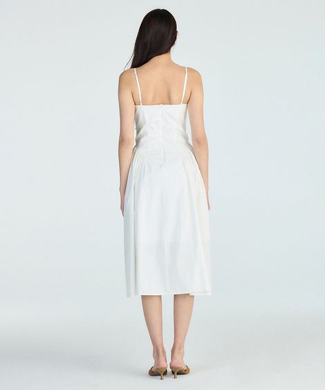 vestido midi alça fina feminino de algodão com recortes off white