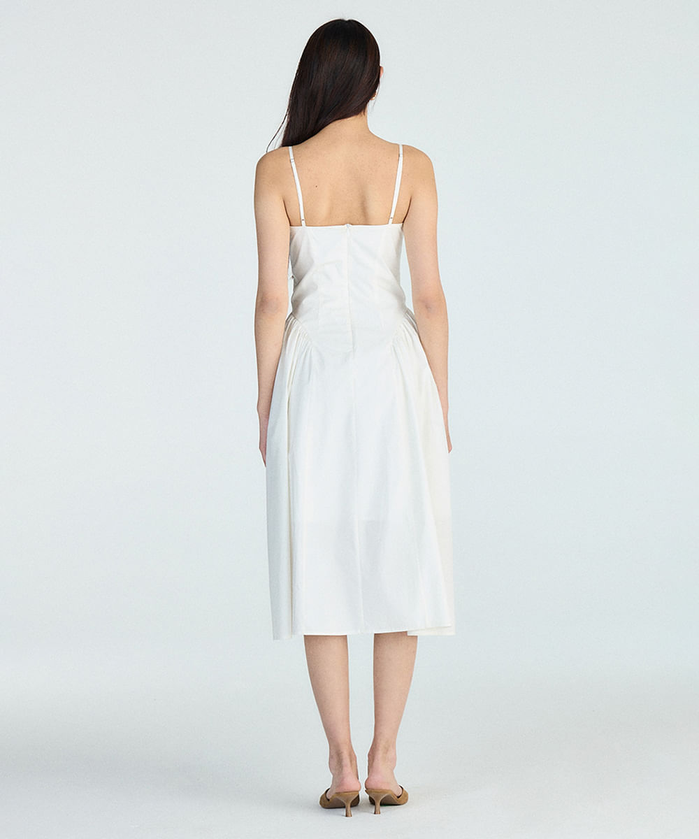 vestido midi alça fina feminino de algodão com recortes off white