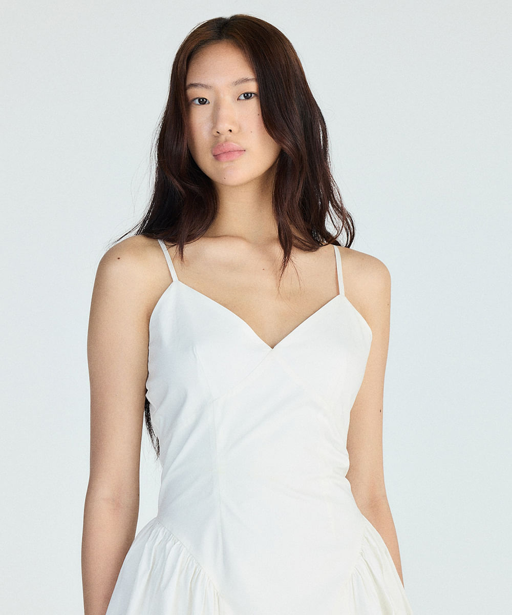 vestido midi alça fina feminino de algodão com recortes off white