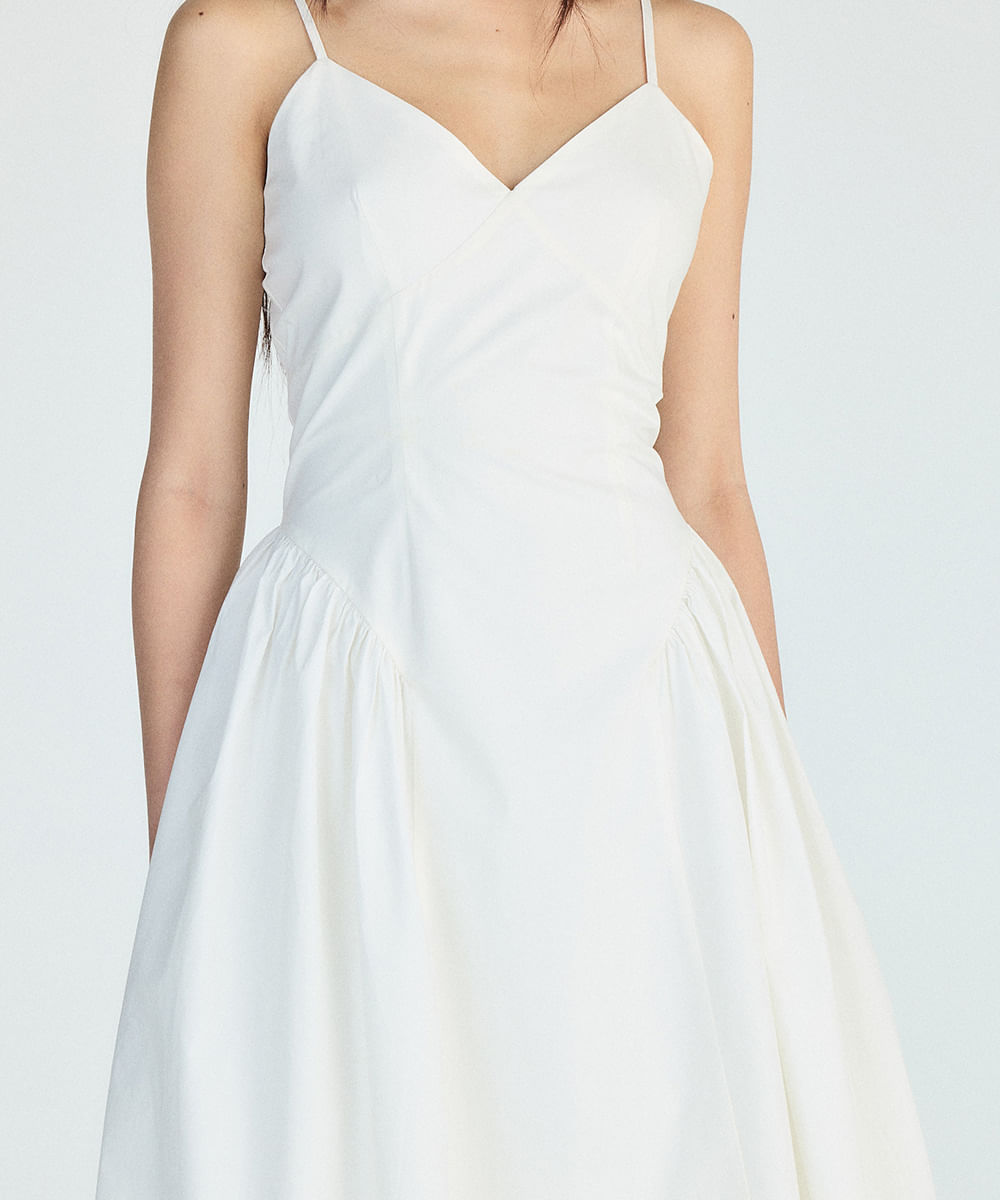 vestido midi alça fina feminino de algodão com recortes off white
