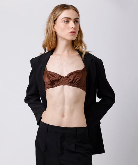 sutiã meia taça feminino franzido acetinado mindset marrom