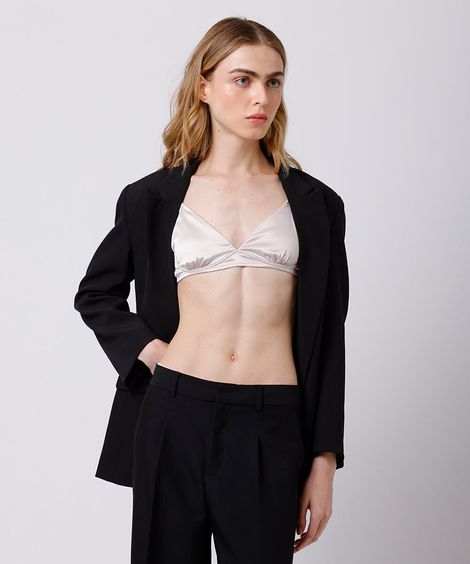 sutiã triângulo feminino franzido acetinado mindset bege