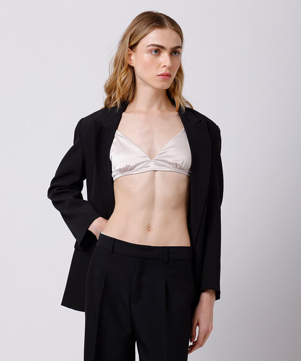 sutiã triângulo feminino franzido acetinado mindset bege