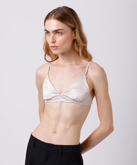 sutiã triângulo feminino franzido acetinado mindset bege