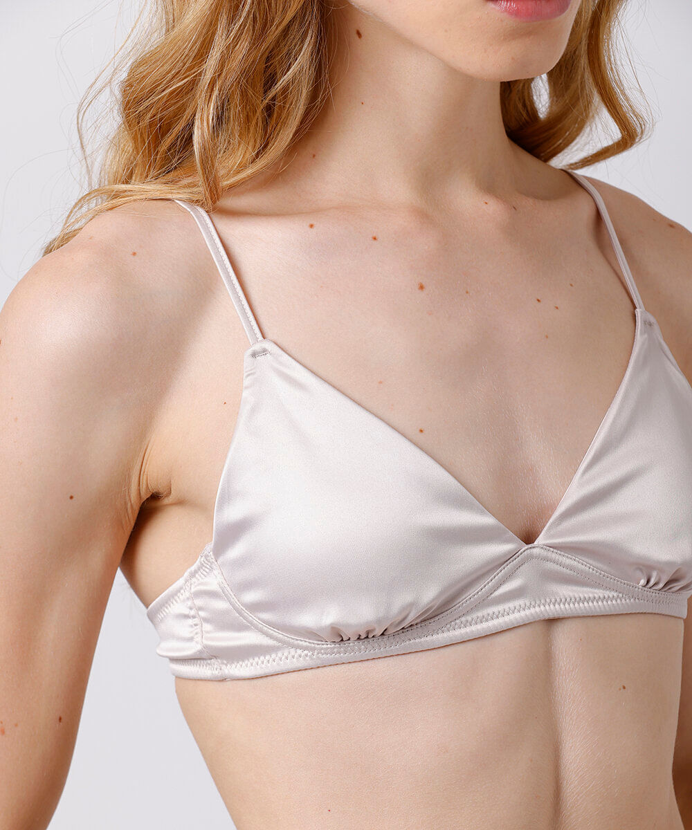 sutiã triângulo feminino franzido acetinado mindset bege