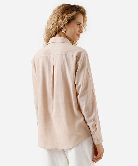 camisa feminina de algodão manga longa bege