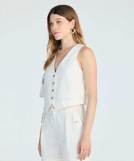 colete feminino de alfaiataria com linho off white