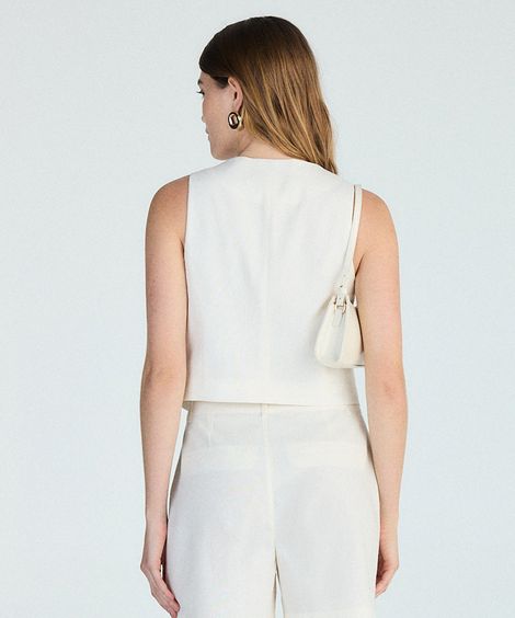 colete feminino de alfaiataria com linho off white
