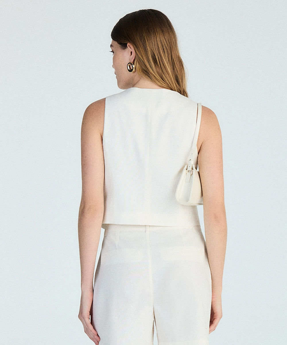 colete feminino de alfaiataria com linho off white