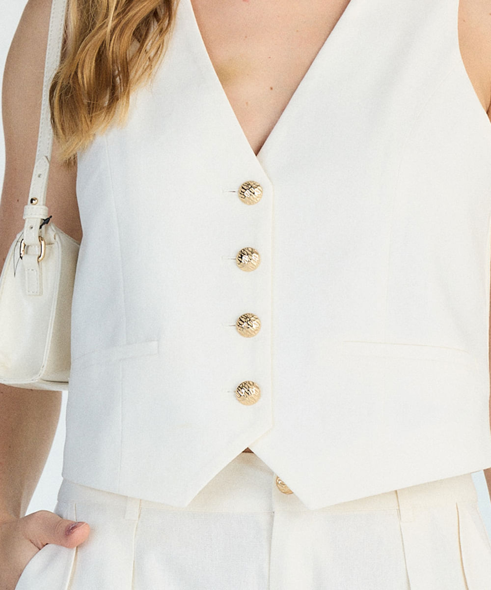 colete feminino de alfaiataria com linho off white